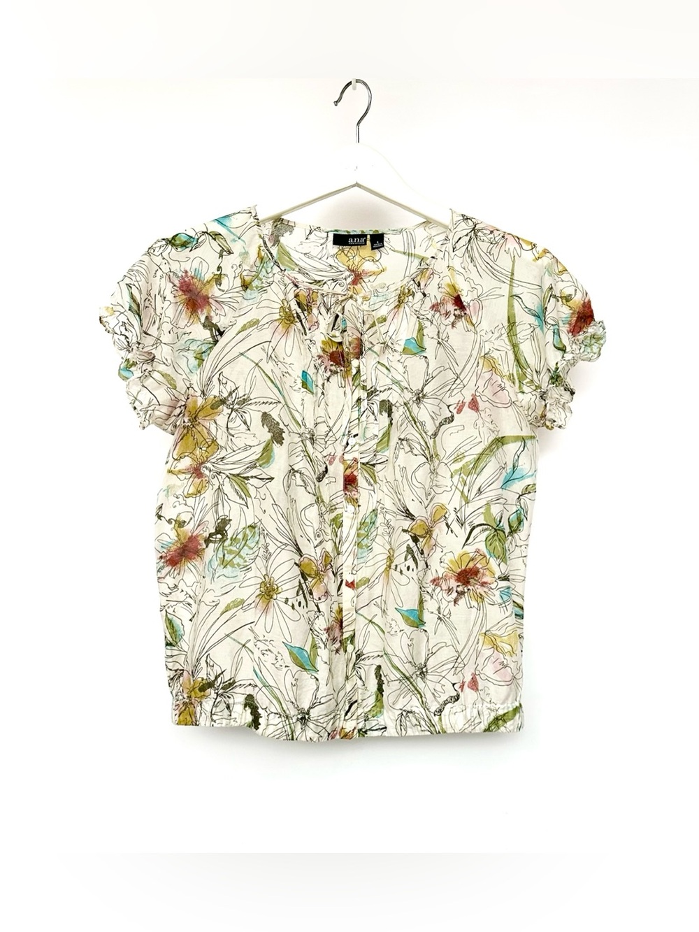 Silk blend - Floral Short Sleeve Blouse Cream Multicolor